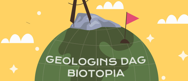 Illustration med jordglob och texten "Geologins dag Biotopia" Illustration med jordglob och texten "Geologins dag Biotopia"