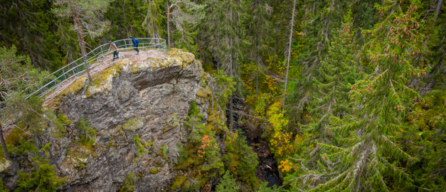Skog, utsiktsplats över älven Styggforsen