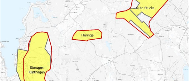 Kartbild som visar delar av utpekade riksintressen.
