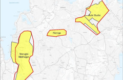 Kartbild som visar delar av utpekade riksintressen.