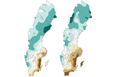 Två kartor över Sverige. Illustration.