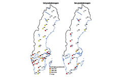Två kartor över Sverige. Illustration.