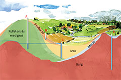 Tecknad bild av grundvattenmagasin. Illustration.