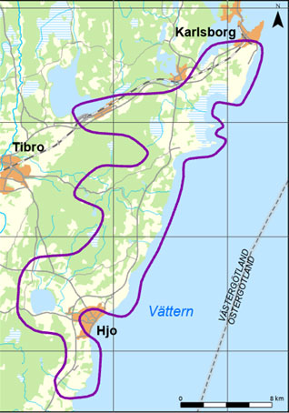 Unders&ouml;kningsomr&aring;det f&ouml;r TEM-m&auml;tningar p&aring; V&auml;tterns nordv&auml;stra sida.
