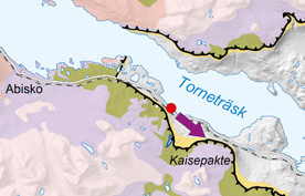 Karta som visar berggrundens utformning runt Tornetr&auml;sk.