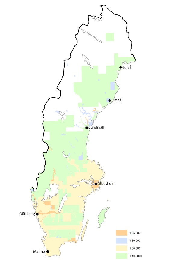 Karta över täckningsgrad för SGUs jordartsinformation, november 2017.