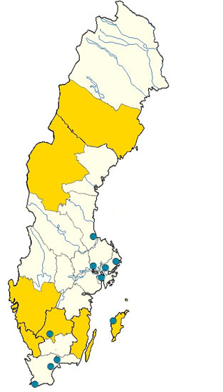 Karta som visar var prover har tagits