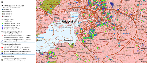 Utsnitt från kartvisaren Geoenergi.