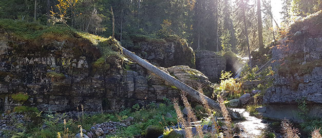 Berg och en liten flod.