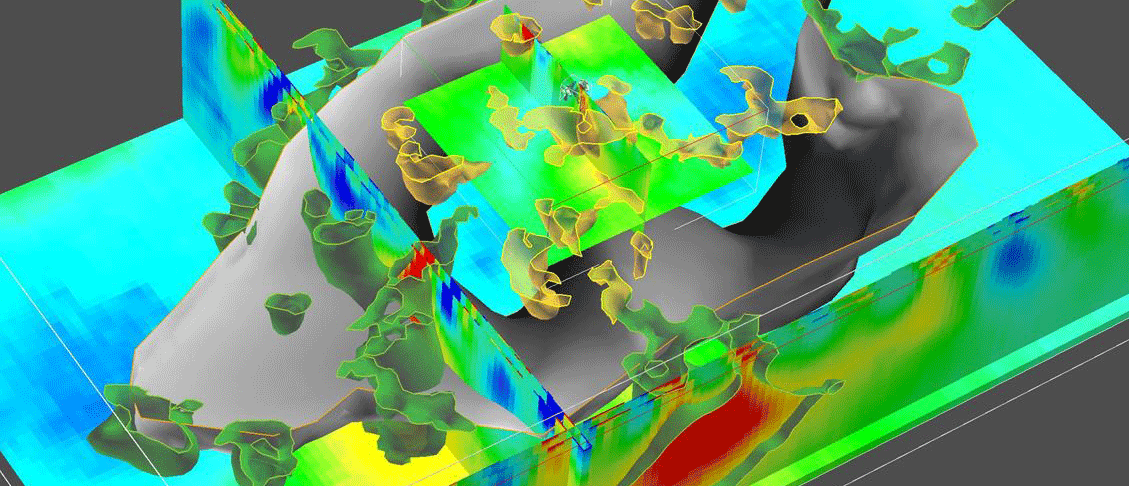 Utsnitt ur 3D-bild över tyngdkraftsfältet i Falu gruva.