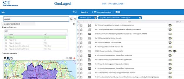 Exempelbild från SGU:s tjänst Geolagret. Skärmdump. Exempelbild från SGU:s tjänst Geolagret. Skärmdump.