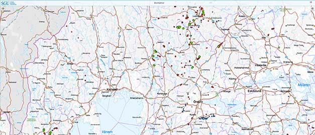 Section of a map from the map viewer Borrkärnor. Illustration. Section of a map from the map viewer Borrkärnor. Illustration.