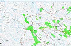 Utsnitt av en karta från kartvisaren Mineralrättigheter. Illustration.