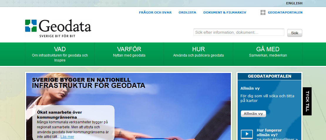 Skärmdump från sidan Geodataportalen. Skärmdump från sidan Geodataportalen.