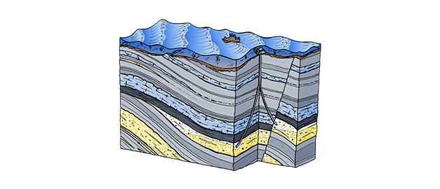 Geologisk lagring av koldioxid. Illustration. Geologisk lagring av koldioxid. Illustration.