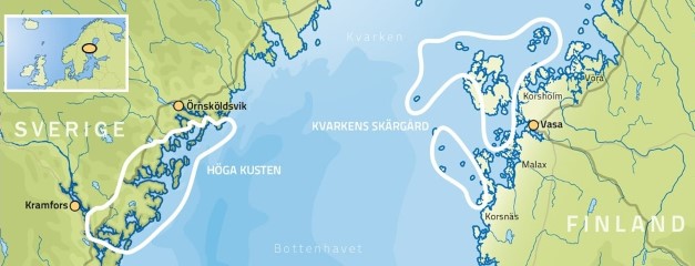 Kartbild &ouml;ver v&auml;rldsarvet H&ouml;ga Kusten/Kvarkens sk&auml;rg&aring;rd