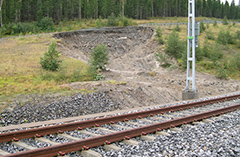 Bild på skred vid järnväg. Foto: Johan Norrlin/SGU.