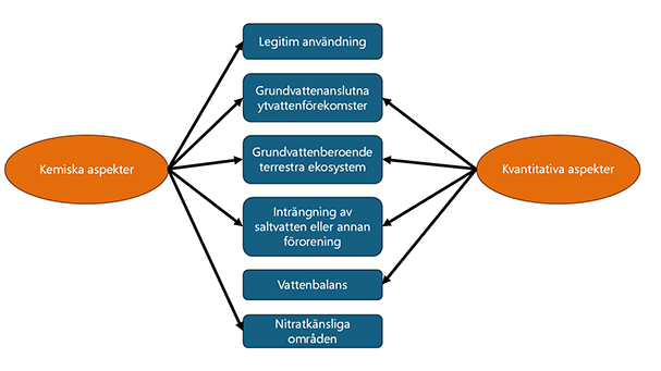 En illustration av olika aspekter som ingår i kemisk respektive kvantitativ status. 